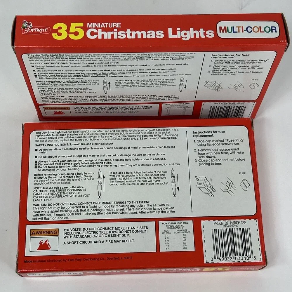 Lot Of 2 Joy Brite 35 Miniature Christmas Lights Multicolor Steady Flashing Vtg
